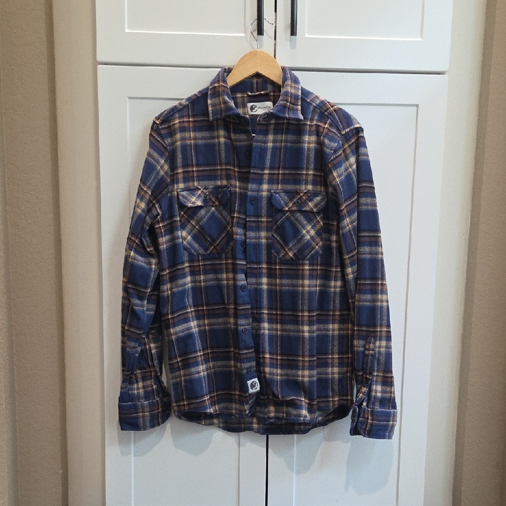 Men's Blue Plaid Casual Button Down Shirt